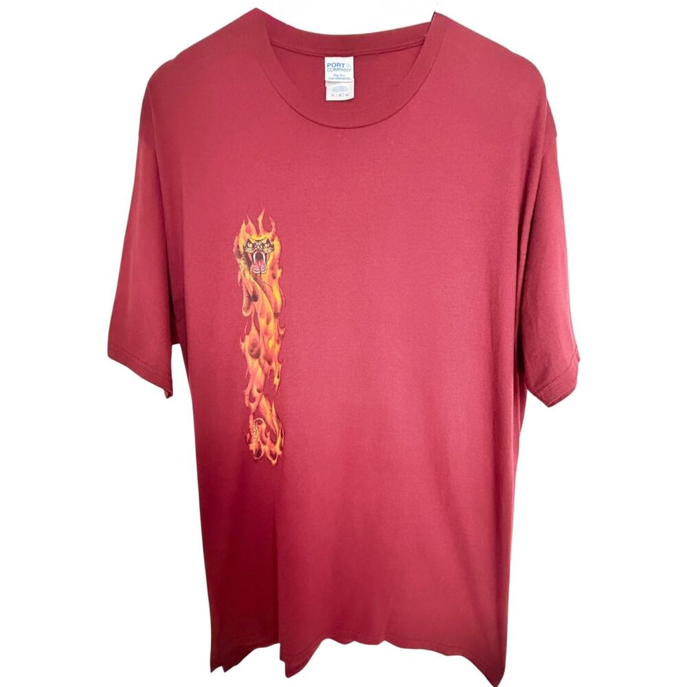 Port & Company Men's XL Burgundy Flame Snake Cross Graphic T-Shirt